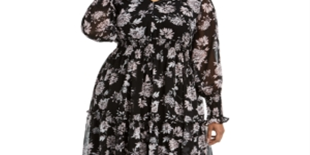 Taylor Women's Floral Print Smocked MIDI Dress Black Size 18W
