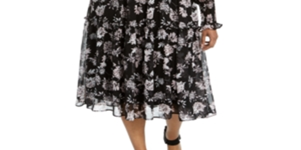Taylor Women's Floral Print Smocked MIDI Dress Black Size 18W