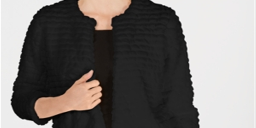 Calvin Klein Women's Faux Fur Sleeveless Open Cardigan Cocktail Top Black Size Petite Small