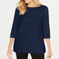 Karen Scott Women's Cotton Boat Neck 3/4 Sleeve Knit Top Blue Size X-Small