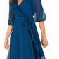 NY Collection Women's Crinkle Chiffon Faux Wrap Dress Blue Size Petite XL
