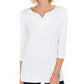Karen Scott Women's Cotton Studded Split Neck Top White Size XS