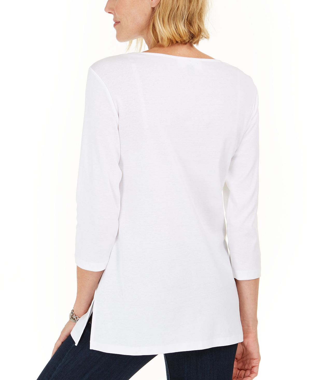 Karen Scott Women's Cotton Studded Split Neck Top White Size XS