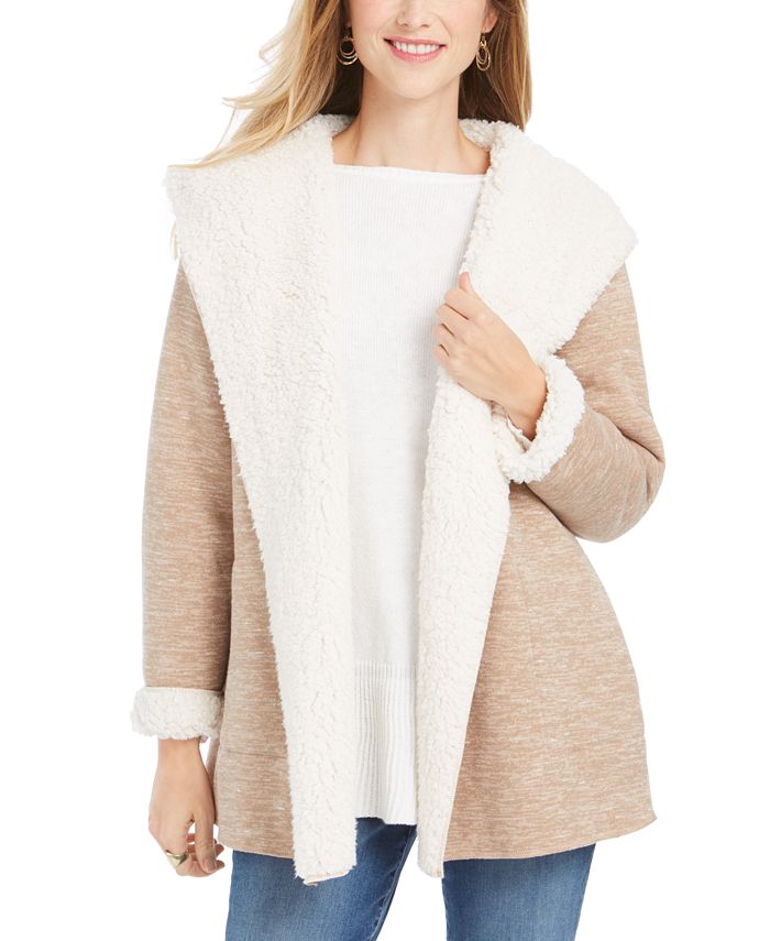 Style & Co Women's Hooded Sherpa Lined Cardigan Brown Size M