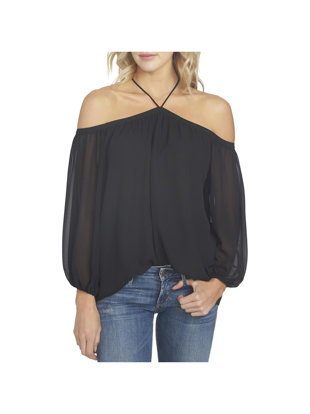 1.STATE Women's Off the Shoulder Halter Neck Blouse Black