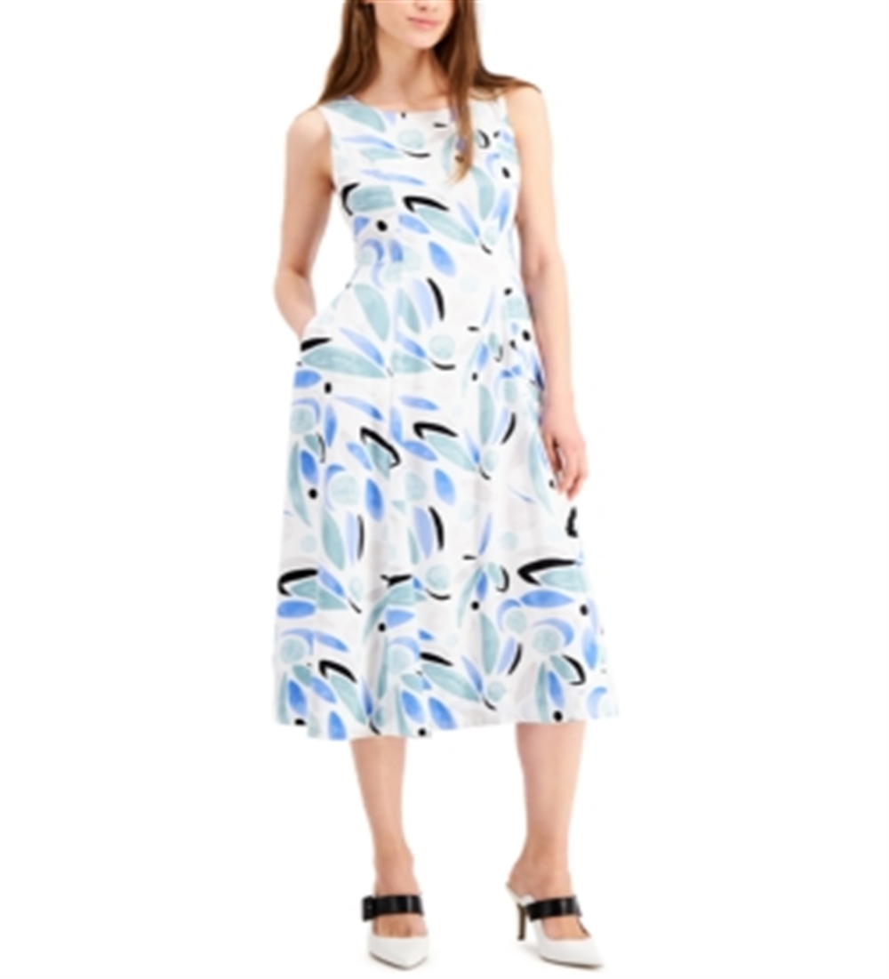 Alfani Women's Printed Fit & Flare Dress Blue Size 10 Petite