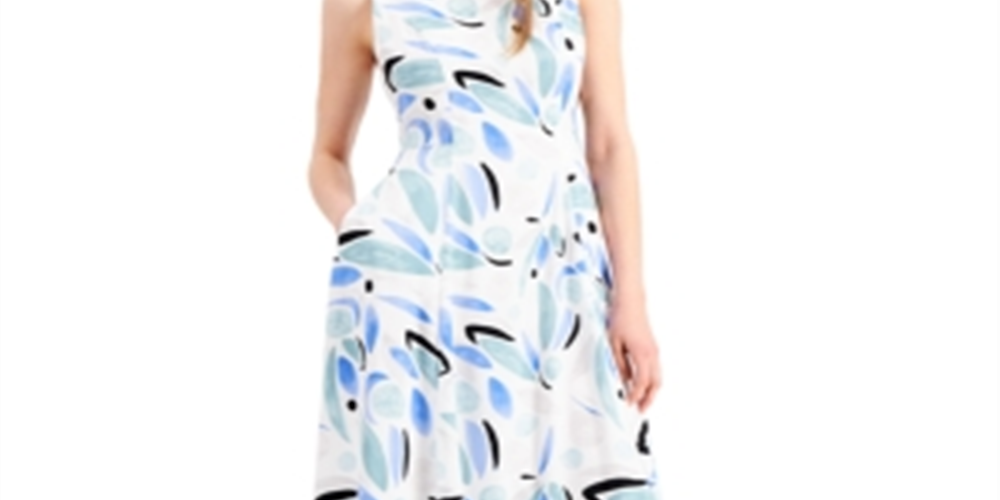 Alfani Women's Printed Fit & Flare Dress Blue Size 10 Petite