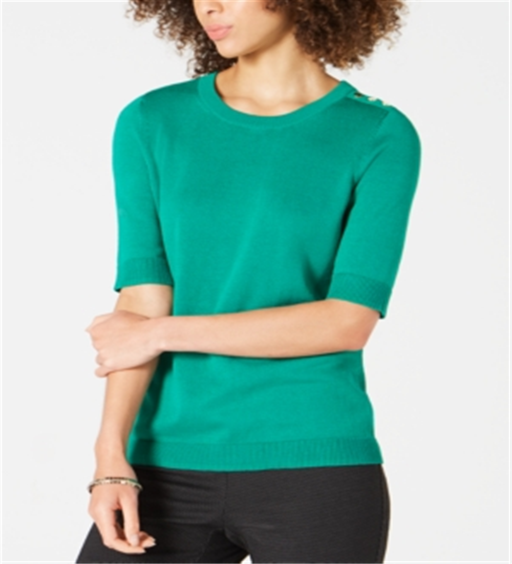 Charter Club Women's Button Shoulder Sweater Green Size X-Large