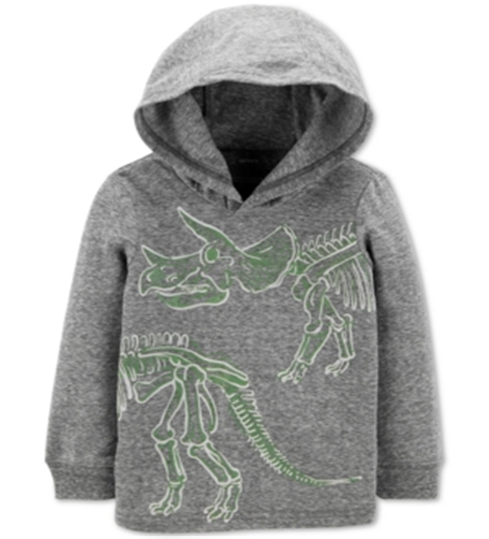 Carter's Toddler Boy's Glow Dinosaur Hooded Snow Yarn Tee Gray Size 2T