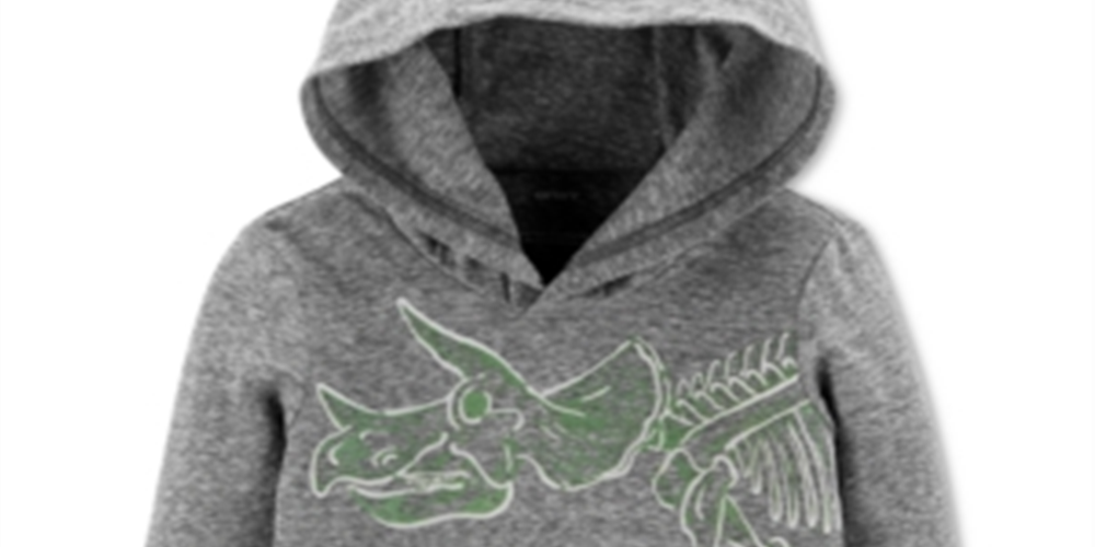 Carter's Toddler Boy's Glow Dinosaur Hooded Snow Yarn Tee Gray Size 2T