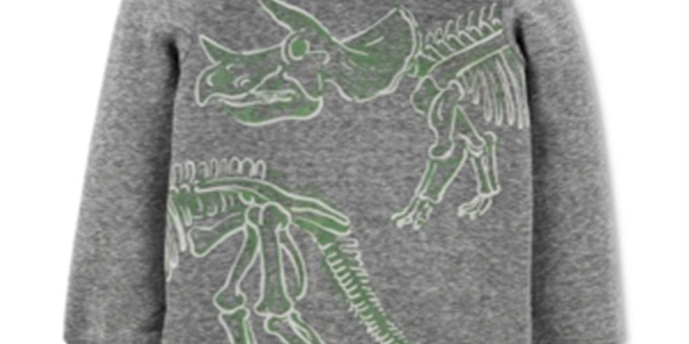 Carter's Toddler Boy's Glow Dinosaur Hooded Snow Yarn Tee Gray Size 2T