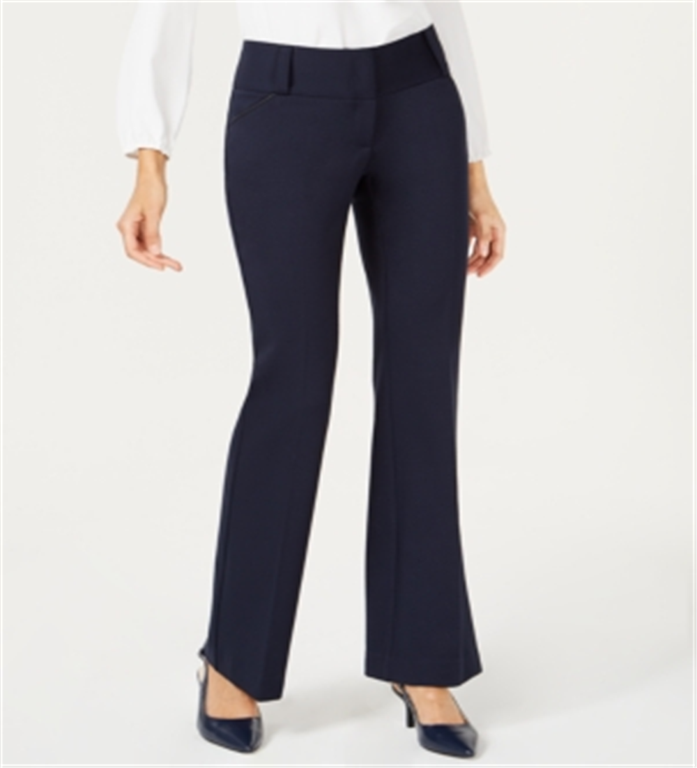 Alfani Women's Faux Leather Trim Wide Leg Trousers Blue Size 8 Petite