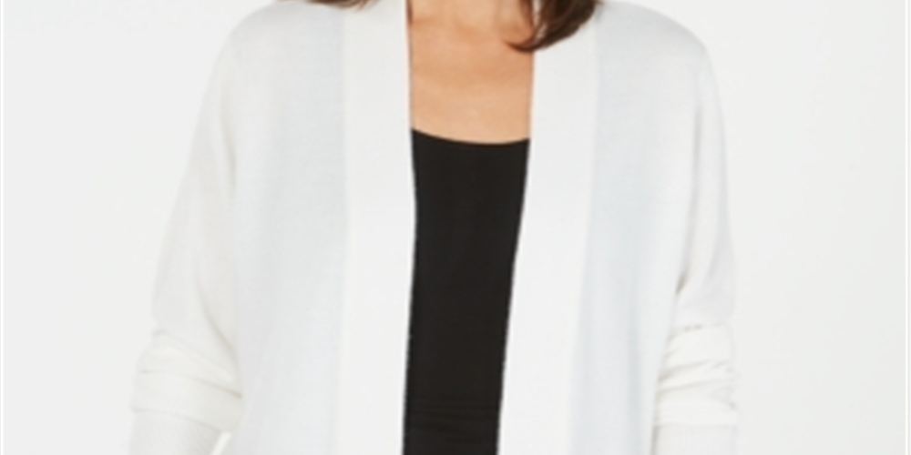 Karen Scott Women's Open Front Long Sleeve Cardigan White Size X-Small