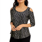 JM Collection Women's Striped Cold Shoulder Top Black Size Medium