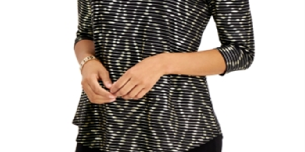 JM Collection Women's Striped Cold Shoulder Top Black Size Medium