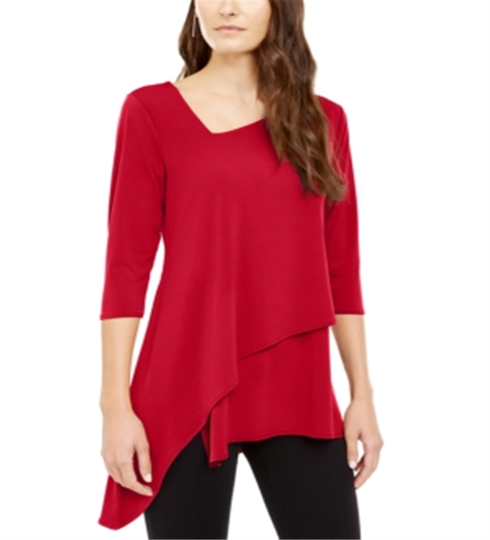 Alfani Women's Asymmetrical Envelope Hem Top Red Size Petite L