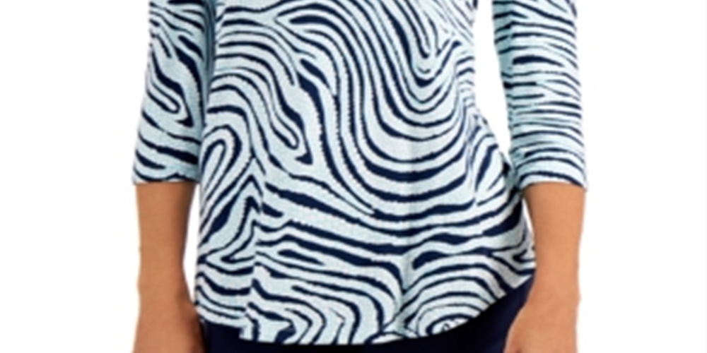 JM Collection Women's Zebra Print Cold Shoulder Top Blue Size X-Small