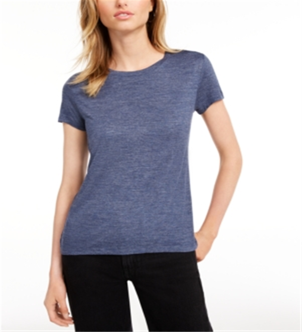 Maison Jules Women's Tie Back Solid T-Shirt Blue Size Medium