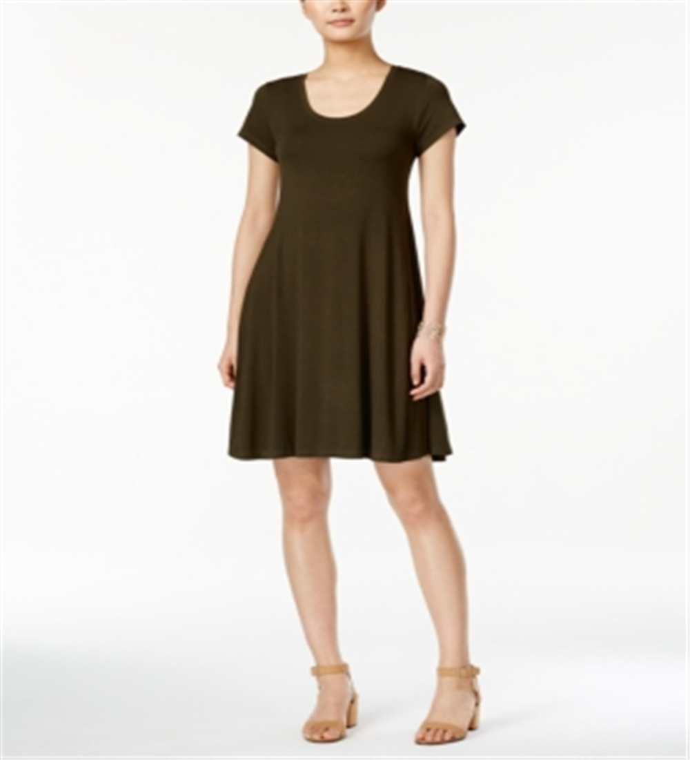 Style & Co Women's Short Sleeve a Line Dress Green Size Large