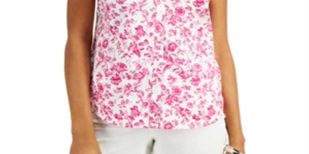 Charter Club Women's Toile Print Sleeveless Shirt Pink Size 12