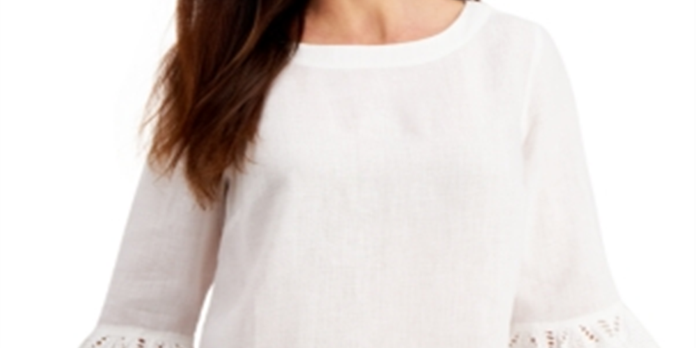 Charter Club Women's Eyelet Bell Sleeve Top White Size Medium