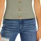 Pink Rose Junior's Ribbed Puff Sleeve Top Green Size Medium
