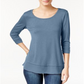 Style & CoWomen's Slub Three Quarter Sleeves Knit Top Blue Size Medium