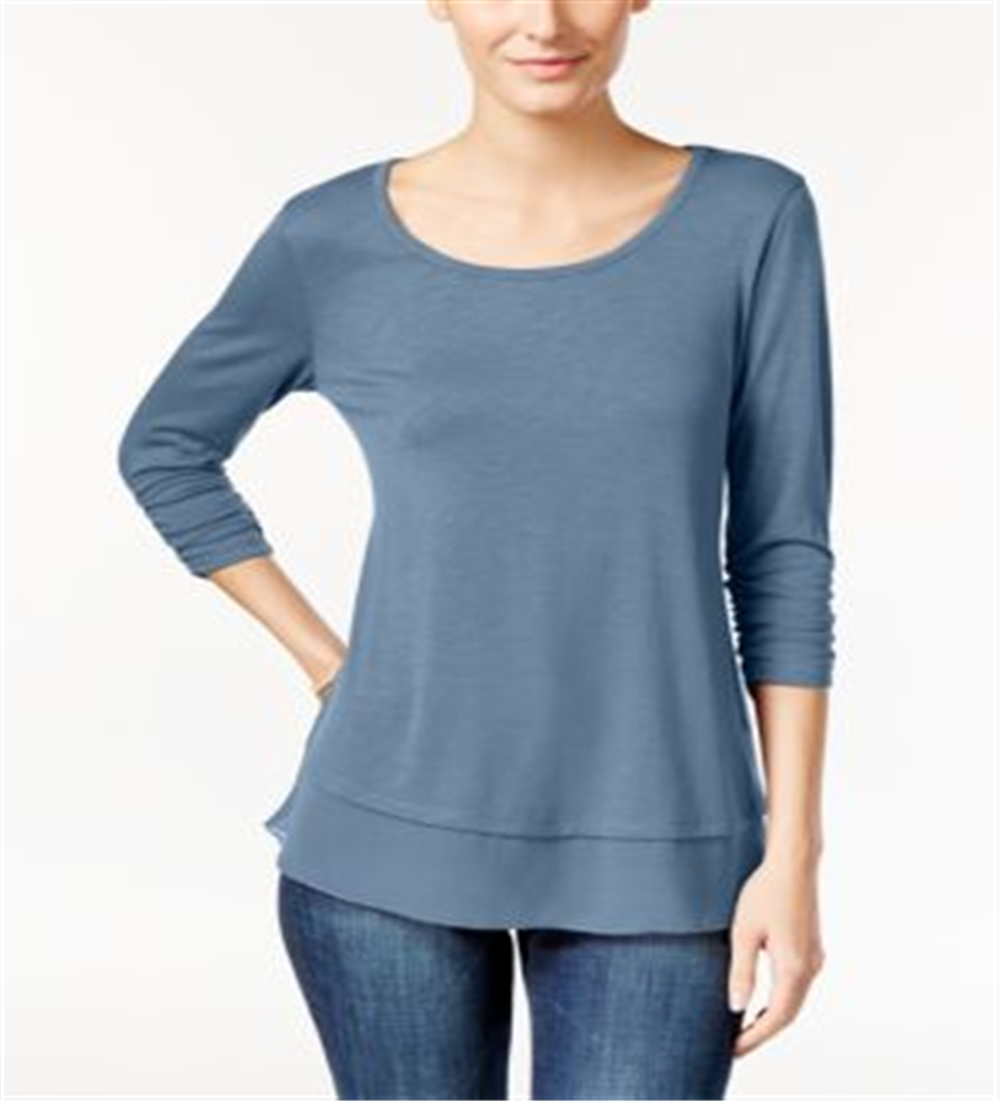Style & CoWomen's Slub Three Quarter Sleeves Knit Top Blue Size Medium