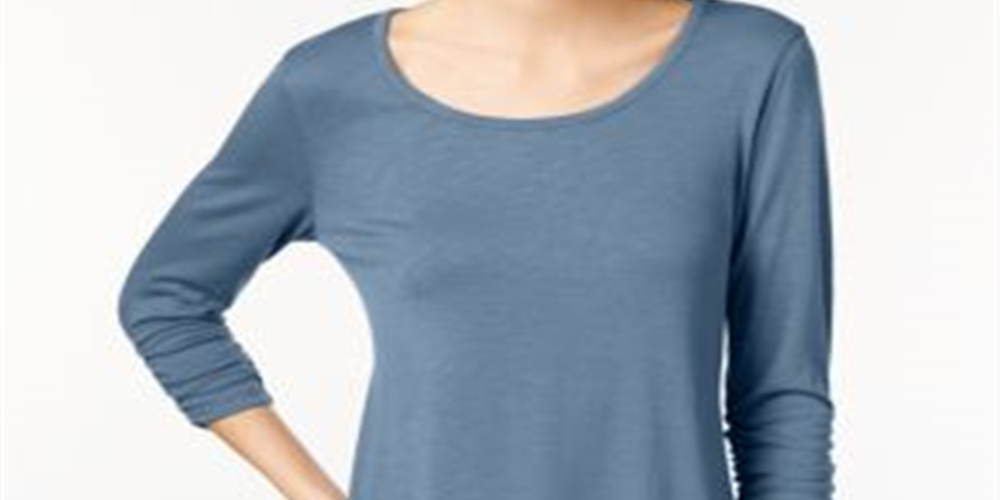 Style & CoWomen's Slub Three Quarter Sleeves Knit Top Blue Size Medium