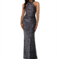 Betsy Adam Women's Sequined Sleeveless Halter Full Length Body Con Evening Dress Gray Size 4