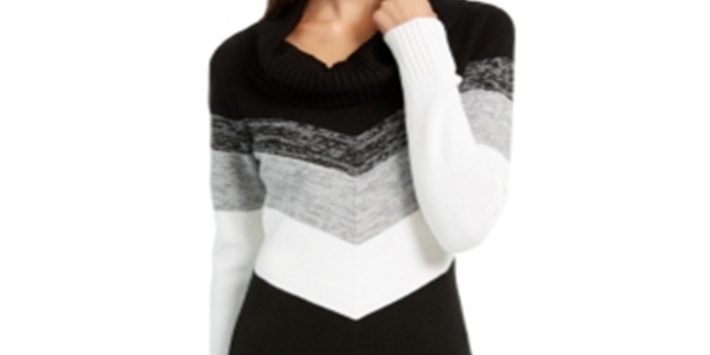 Bcx Women's Color Block Long Sleeve Cowl Neck Above the Knee Sheath Dress Black Size Medium
