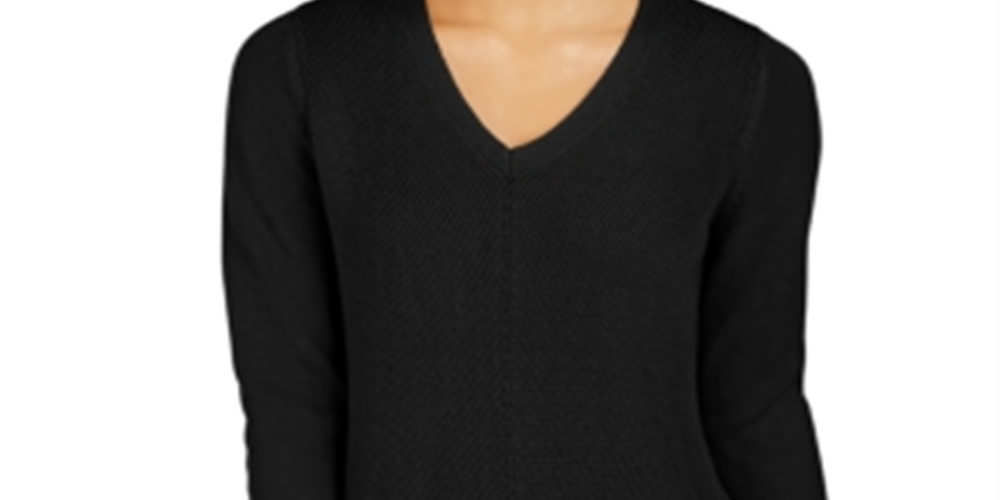 Charter Club Women's Long Sleeve V Neck Top Black Size Petite Small