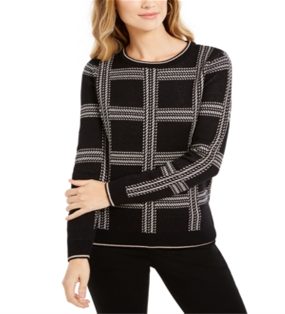 Charter Club Women's Patterned Long Sleeve Blouse Black Size Medium
