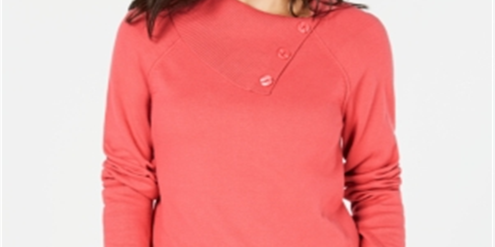 Karen Scott Women's Cotton Envelope Neck Sweater Pink Size XX-Large
