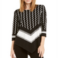 Alfani Women's Printed 3/4 Sleeve Crew Neck Evening Blouse Black Size Petite Small