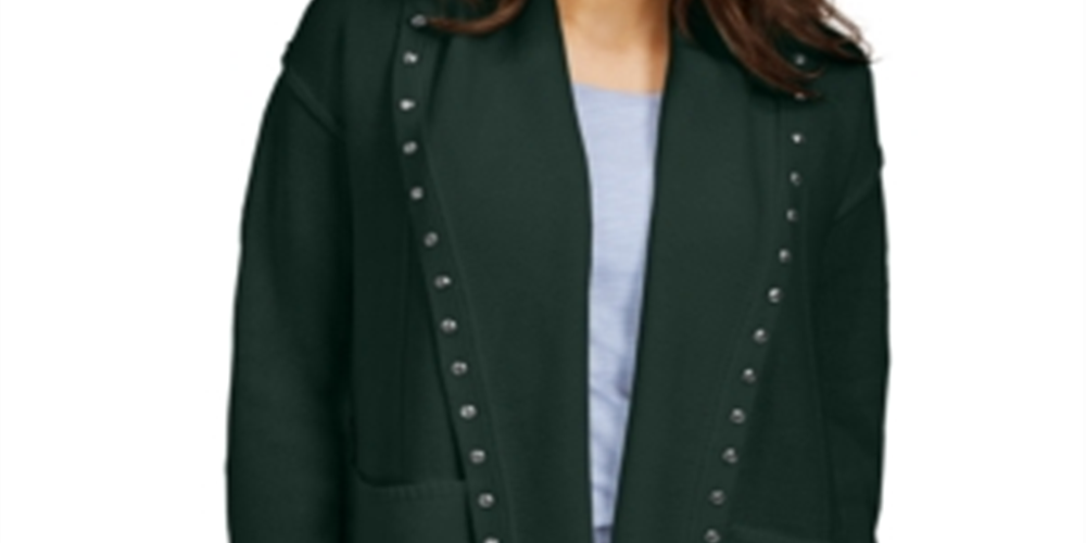 Style & Co Women's Hooded Studded Cardigan Green Size Petite P