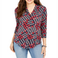 Charter Club Women's Printed V Neck Top Blue Size Large