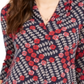 Charter Club Women's Printed V Neck Top Blue Size Large
