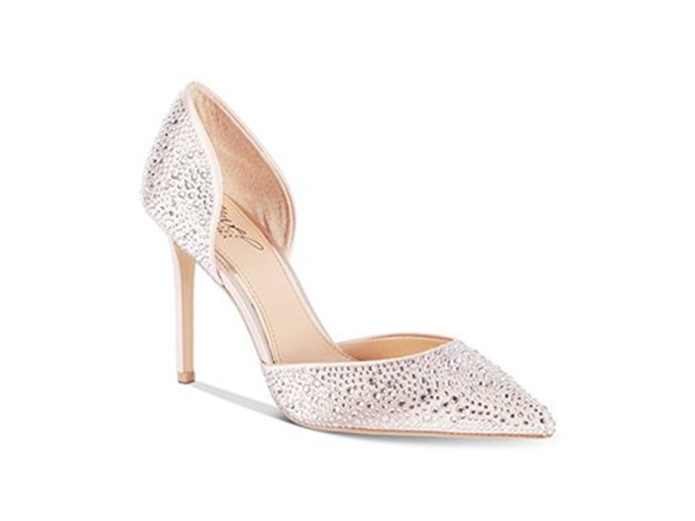 Badgley Mischka Women's Alexandra Embelished Pointed Toe Pump Champagne Beige Size 7 M