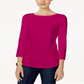 Charter Club Women's Pima Cotton Boat Neck Button Shoulder Top Pink Size Medium
