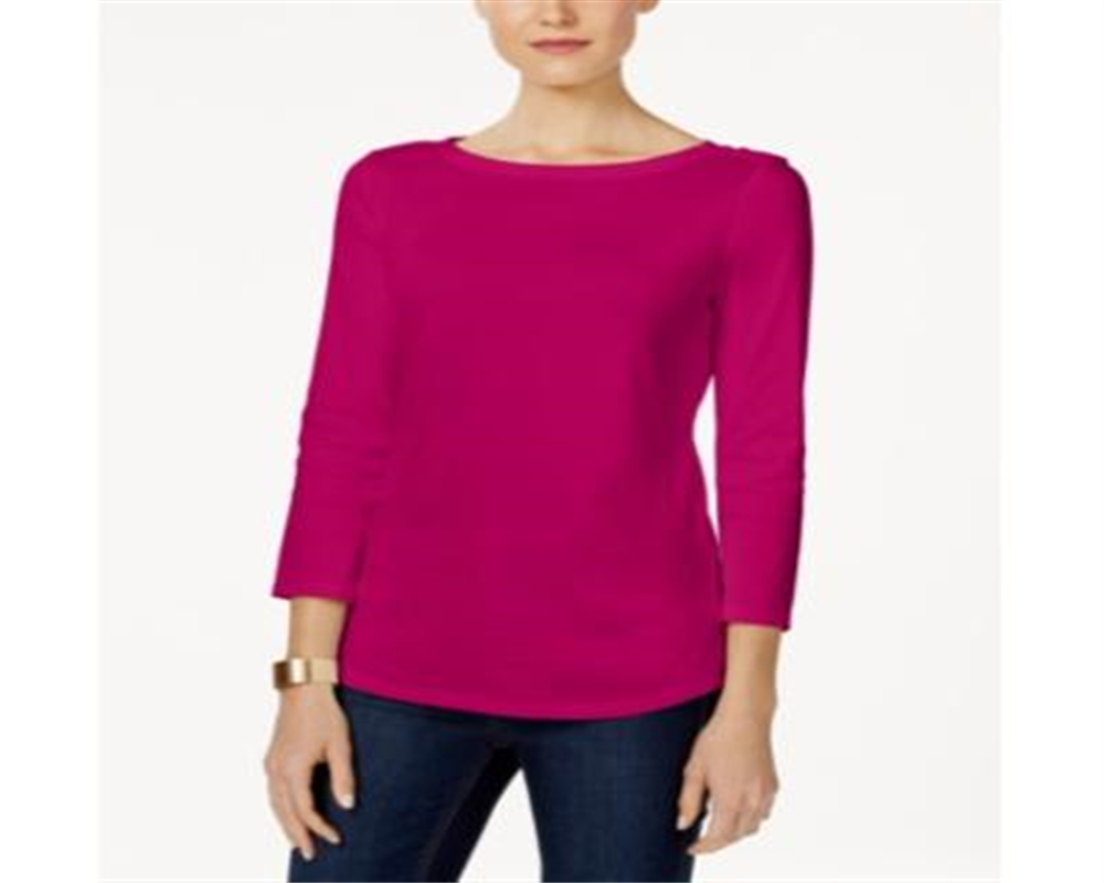 Charter Club Women's Pima Cotton Boat Neck Button Shoulder Top Pink Size Medium