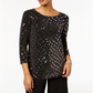 MSK Women's Sequined Metallic Tulip Back Top Gray Size Large