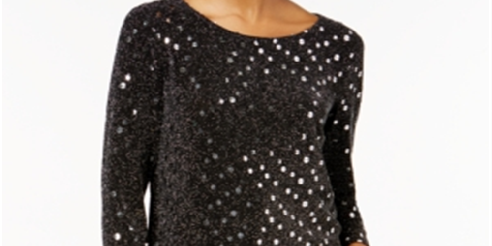 MSK Women's Sequined Metallic Tulip Back Top Gray Size Large