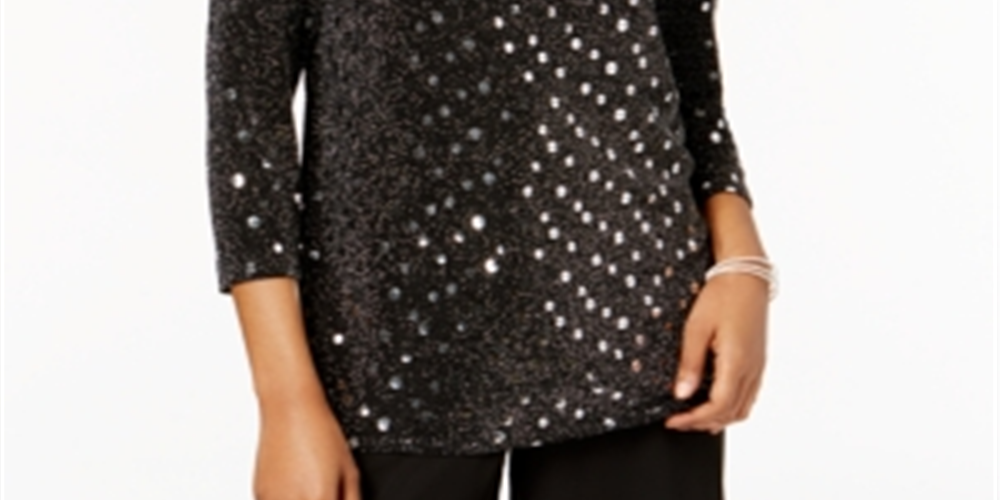 MSK Women's Sequined Metallic Tulip Back Top Gray Size Large