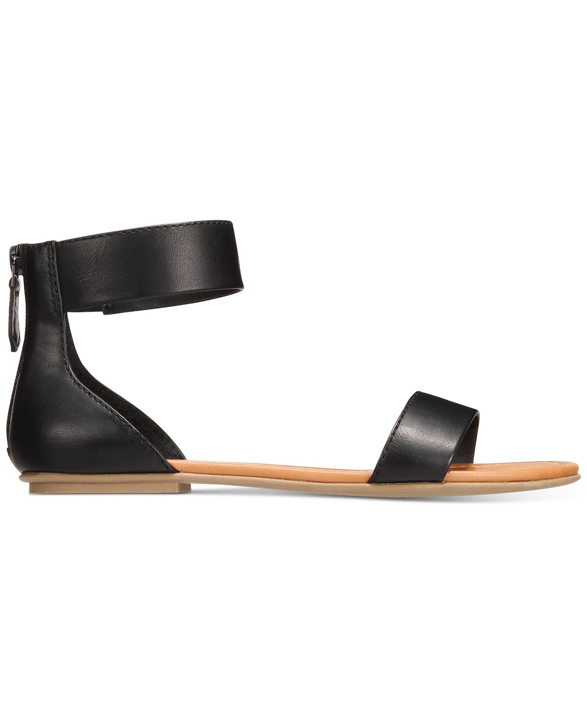 Sun + Stone Women's Keley Faux Leather Flat Sandals Black Size 6.5 M