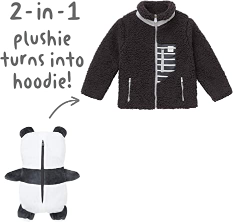 Cubcoats Character Transforming 2 in 1 Super Soft Sherpa Jacket, Kids Sherpas Jackets with Zipper Black Unisex