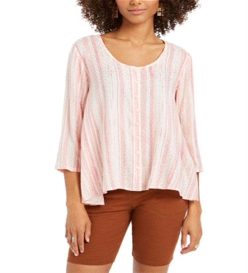 Style & Co Women's Printed Swing Blouse Pink Size Small