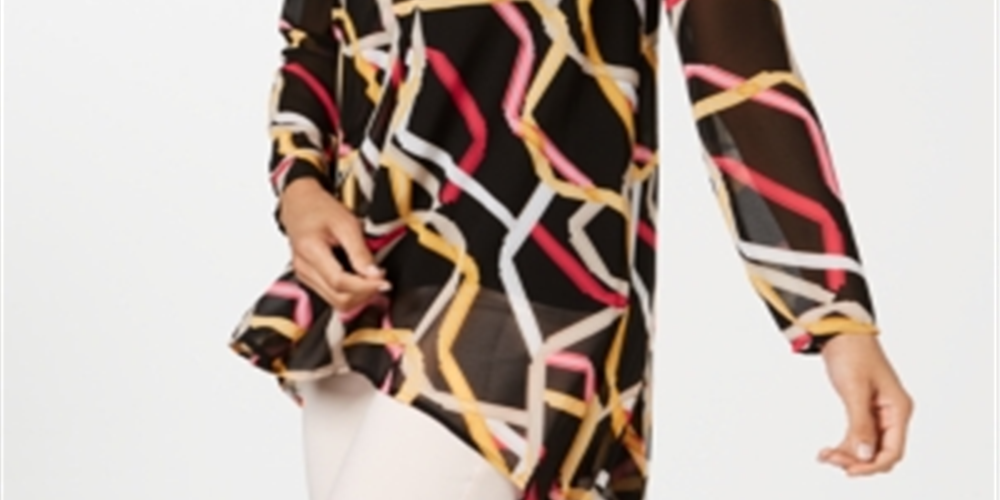 Alfani Women's Printed High Low Tunic Black Size M