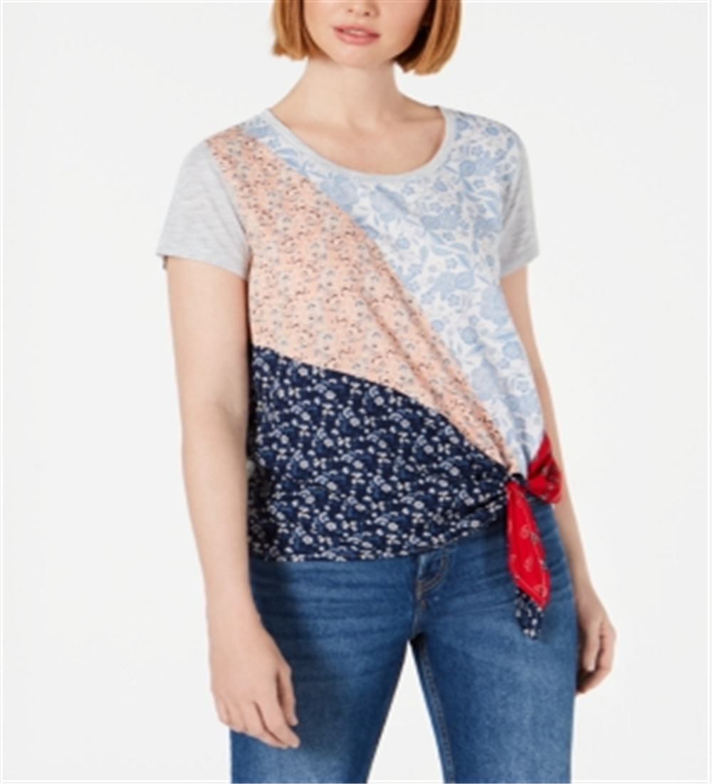 Style & Co Women's Mixed Print Side Tie T-Shirt White Size Medium
