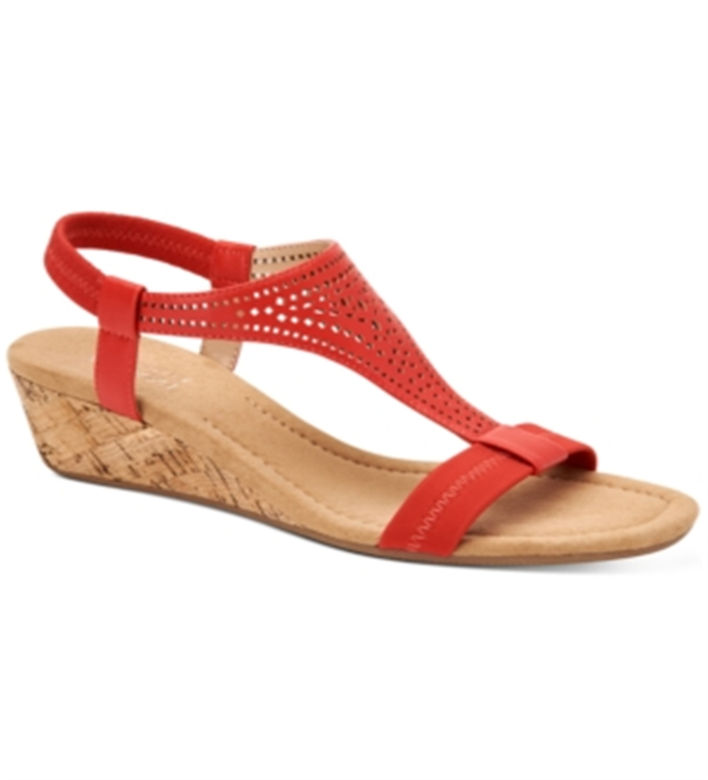 Alfani Womens Vacanzaa 2 Faux Leather Wedge Sandals Red Size 10.5 M